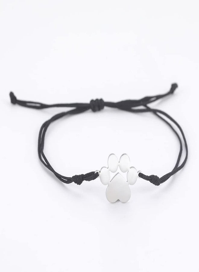 UNIFT Paw Print Layered Bracelet For Women Stainless Steel Hollow Out Cat Paw Print Strings Bracelet Cute Charm Adjustable Double Rope Bracelet Jewelry Cat Lover Gifts (silver 1, Stainless Steel) - Image 5